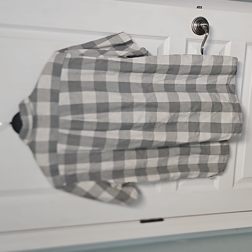 Rowm Gray White Checked Ss Button-Down Collared S… - image 4